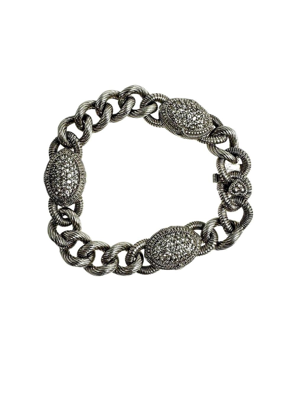 Judith Ripka Sterling Silver White Sapphire Paved Link Bracelet Couture